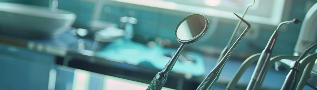 Instrumentos odontológicos especializados em ambiente hospitalar preparados para procedimento de odontologia hospitalar